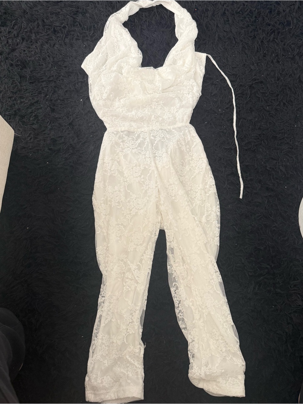 White Lace Halter Jumpsuit - Elegant Womens Jumpsuit